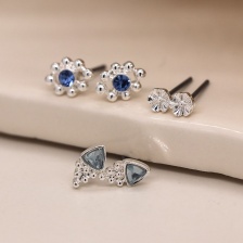Silver Plated Triple Stud Set with Blue Crystal by Peace of Mind